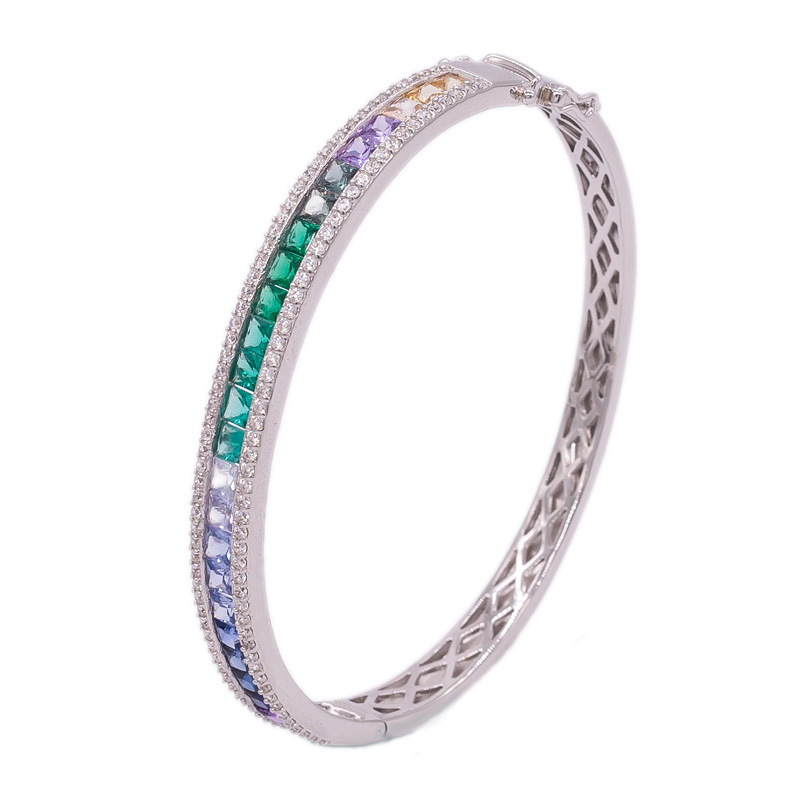 silver bangle with colorful stones
