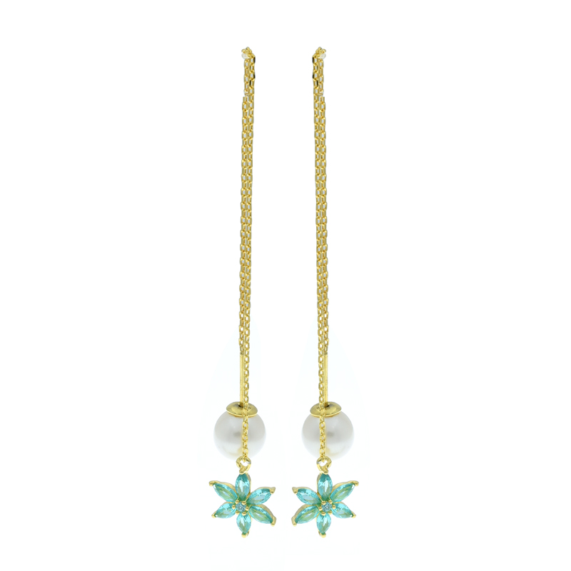 Ladiies Paraiba & Pearl Dangling Earrings