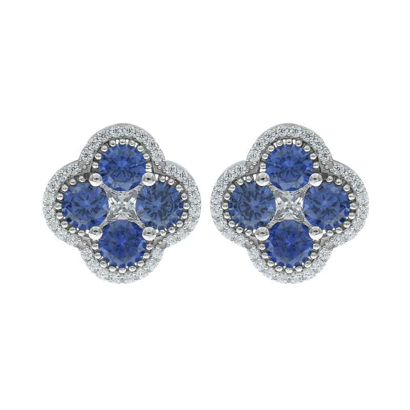 4 Leaf Clover Blue Nano Earrings For Ladies