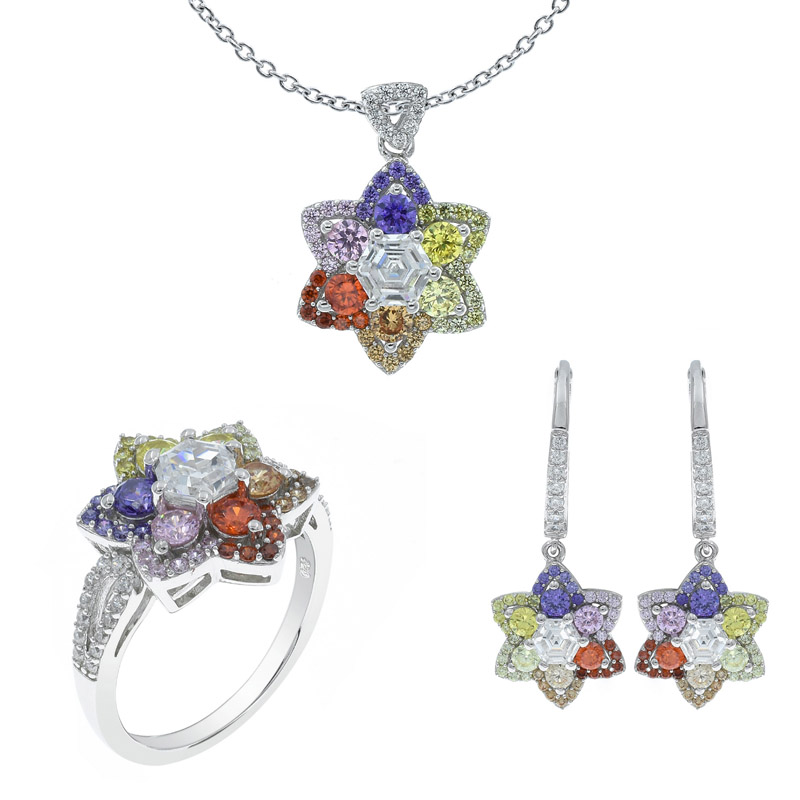 Women Multicolor Flower Shape Jewelry Set