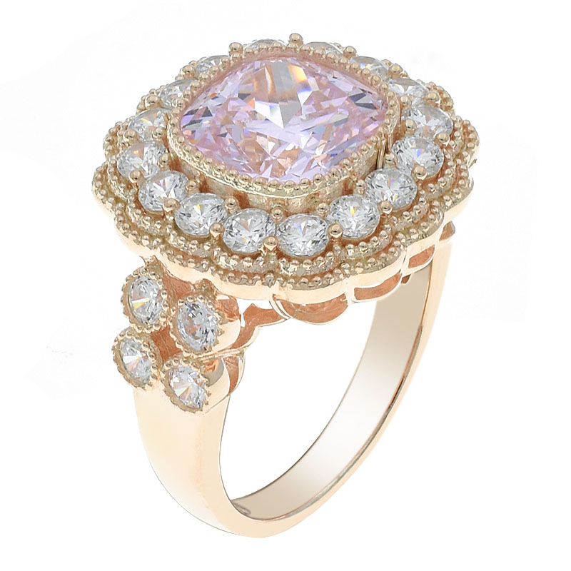 Women Flower Ring With Diamond Pink CZ