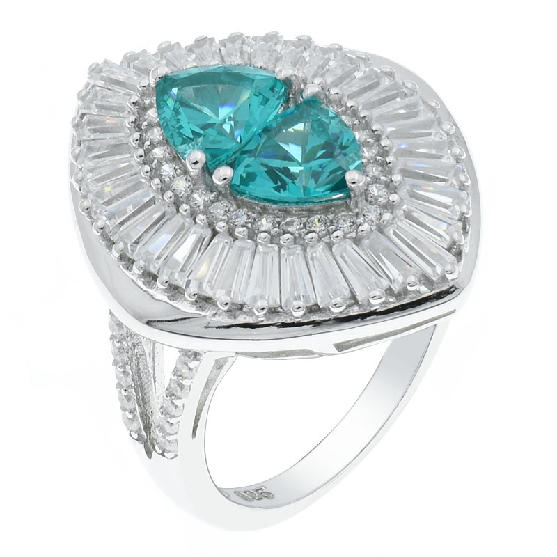 Women Baguette Ring With Triangle Paraiba YAG