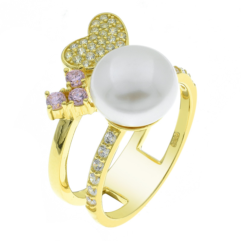 Women Pearl Two Lines Ring