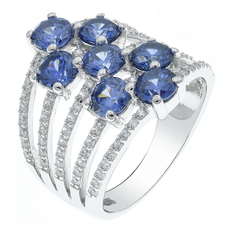 Women Multi Lines Tanzanite CZ Ring 