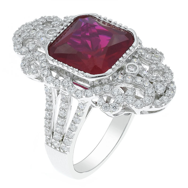 Women Red Corundum Filigree Jewelry Ring 