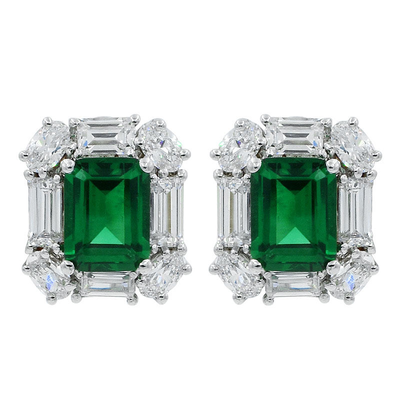 Women Emerald Cut Green Nano Earrings Jewelry