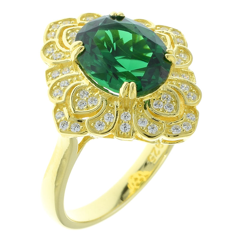 Women Lace Flower Ring Jewelry With Green Nano