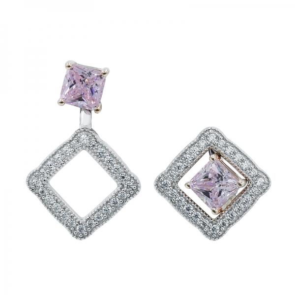 正方形のダイヤモンドピンクのczと925の銀のスタッドのイヤリング 