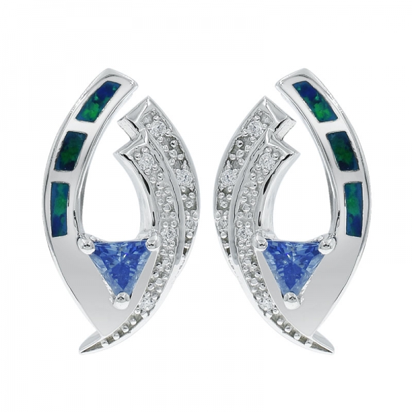 三角形tanzantie czと銀の魅惑的なオパールのイヤリングの宝石類 