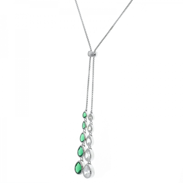 緑の＆白い石と空想925シルバー調節可能なネックレス 