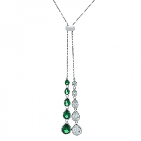 緑の＆白い石と空想925シルバー調節可能なネックレス 