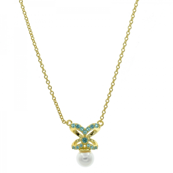 中国925純銀製の真珠のネックレス、パライバカラーストーン 