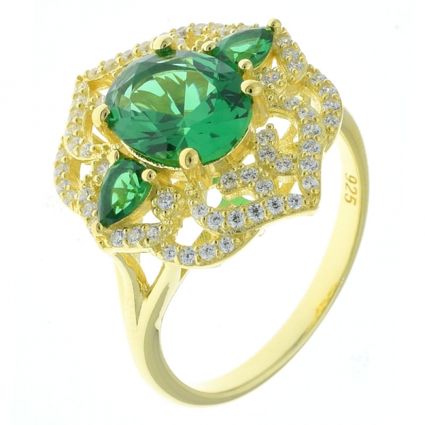 緑のナノの派手な925純銀製のレースの花の宝石類のリング 