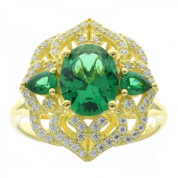 緑のナノの派手な925純銀製のレースの花の宝石類のリング 
