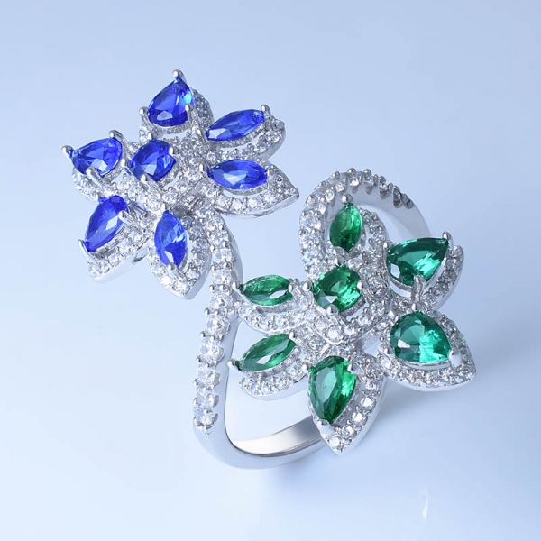 色とりどりのcz / nanoの925純銀製の美しい二重花のリング 