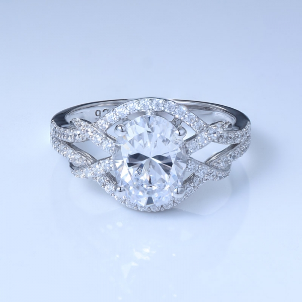 925スターリングシルバーの婚約指輪にオーバルホワイトczロジウム 