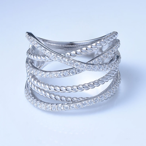 販売のための純銀製の美しいリング上の白い立方ジルコニアロジウム 