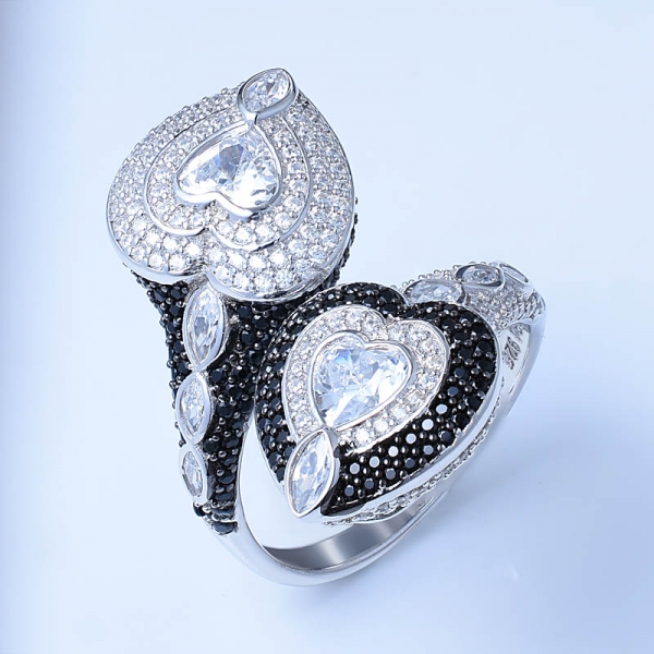 スターリングシルバーの安価な結婚指輪上のブラックキュービックジルコニアロジウム 