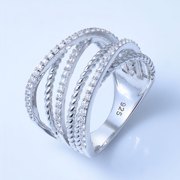 販売のための純銀製の美しいリング上の白い立方ジルコニアロジウム 