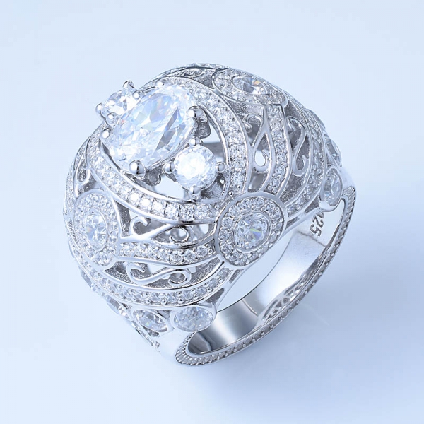 925スターリングシルバージュエリーダイヤモンドリング上の1カラットオーバルホワイトczロジウム 