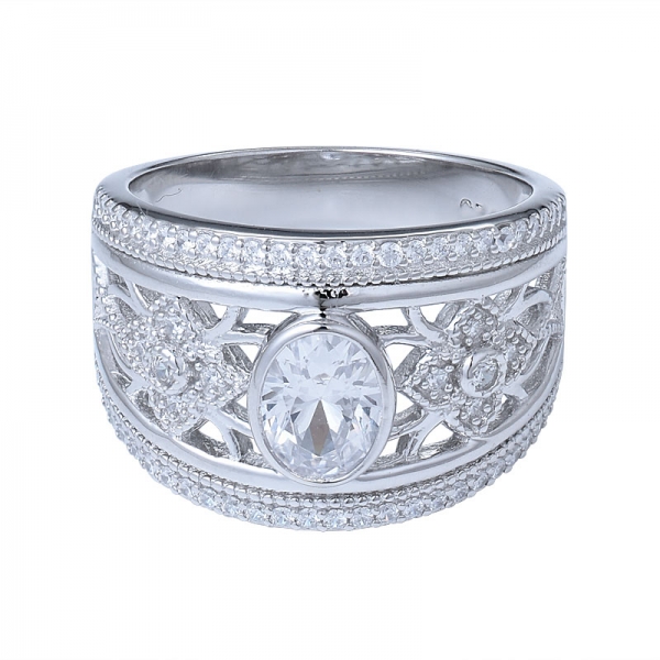 女性キュービックジルコニアのための楕円形1ct cz婚約指輪はハロー婚約指輪を約束 
