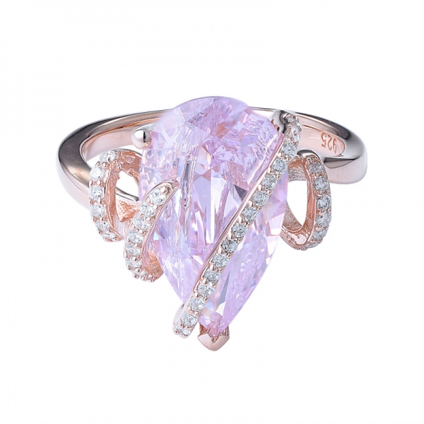 女性カスタムジュエリー5カラットピンクシミュレーションダイヤモンド象眼細工のティアドロップ形結婚指輪女性 