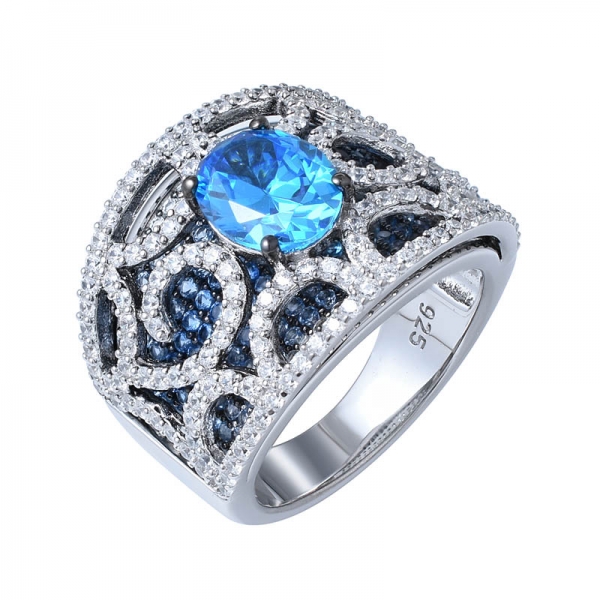青いネオンアパタイト可憐な繊細な婚約指輪 