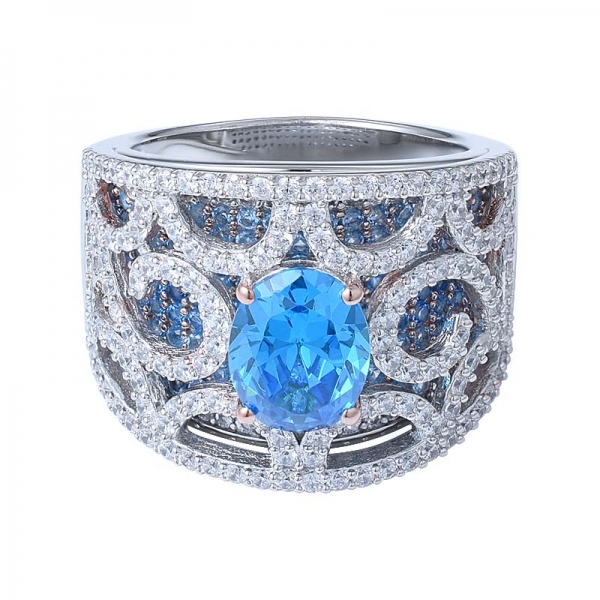 青いネオンアパタイト可憐な繊細な婚約指輪 