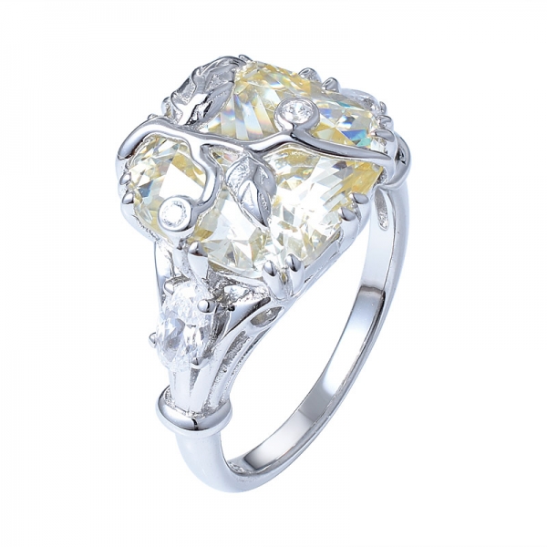 最も販売イートンジュエリー作成した黄色のダイヤモンドcuhionカットダイヤモンドリング 