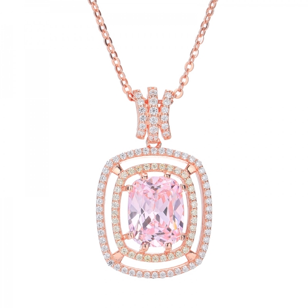 派手なピンクダイヤモンドが立方晶ジルコンローズゴールドメッキ越銀のペンダント 
