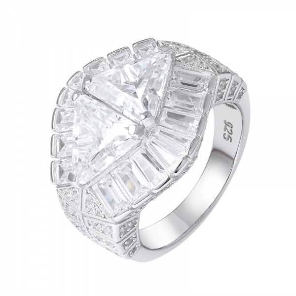  三角形 女性のためのスターリングシルバーの結婚指輪上の白い立方ロジウム 