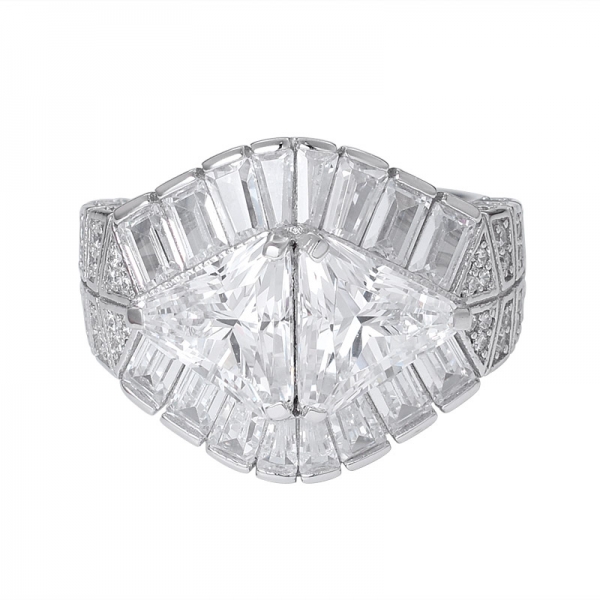  三角形 女性のためのスターリングシルバーの結婚指輪上の白い立方ロジウム 