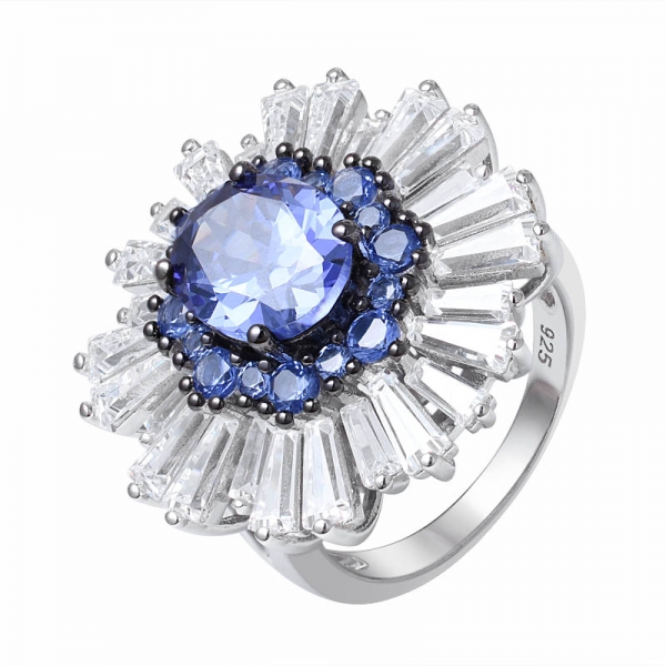 青 タンザナイト 婚約指輪にメッキされたシミュレートされた楕円形のカット2トーン 