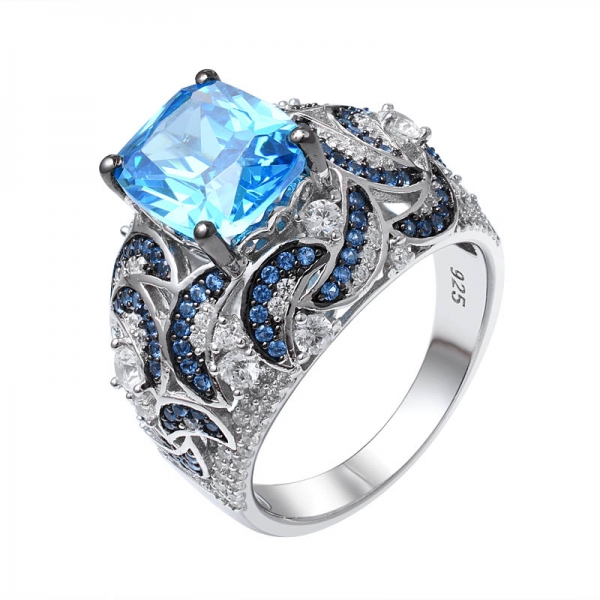 ブルーネオンアパタイト CZ ＆Blue 女性のためのスターリングシルバーの結婚指輪の上にメッキされたサファイア2トーン 