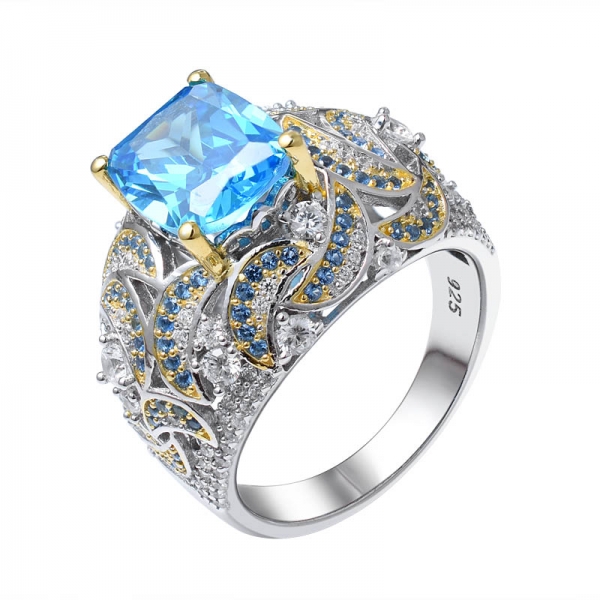 ブルーネオンアパタイト CZ ＆Blue 女性のためのスターリングシルバーの結婚指輪の上にメッキされたサファイア2トーン 