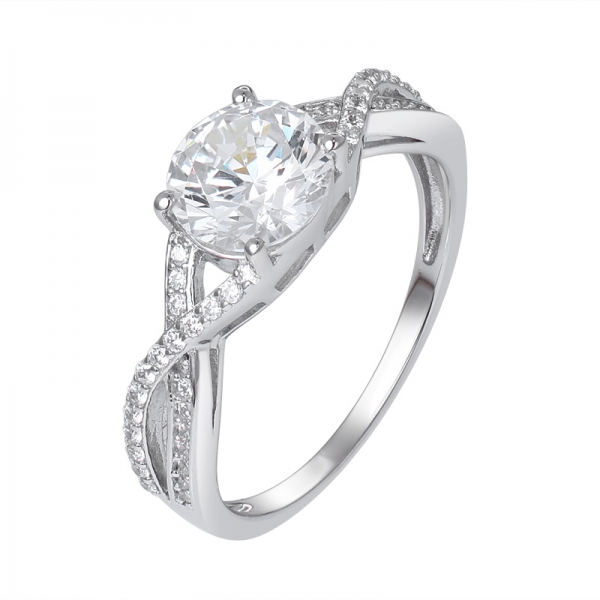  1.2ct スターリングシルバーの結婚指輪にラウンドキュービックダイヤモンドロジウム 
