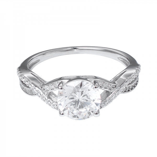  1.2ct スターリングシルバーの結婚指輪にラウンドキュービックダイヤモンドロジウム 