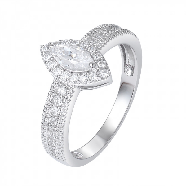 スターリングシルバーの婚約指輪にホワイトキュービックジルコニアロジウムをマーキス 