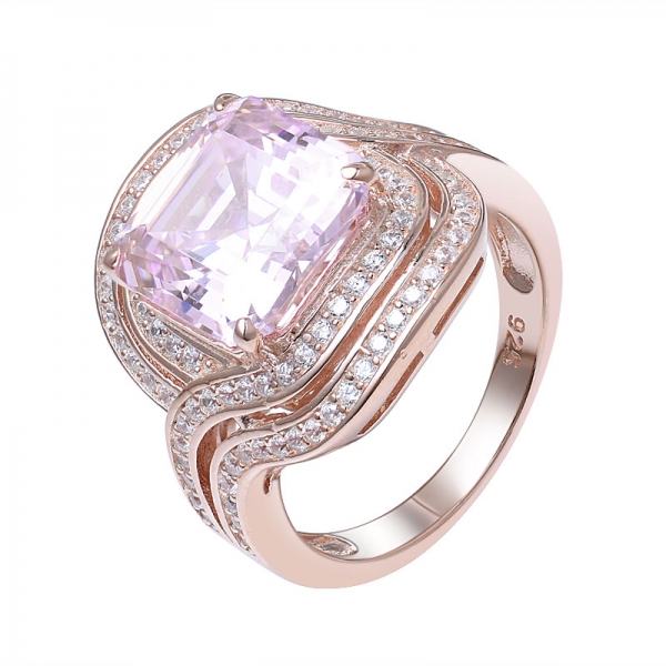  アッシャー カットピンクダイヤモンドシミュレートされたローズゴールド 925 スターリングシルバーの結婚指輪 