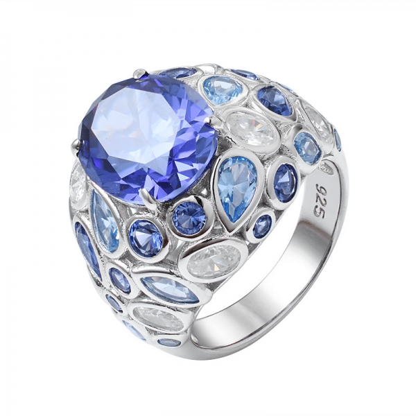 青 タンザナイト 楕円形のカット 925 スターリングシルバーの婚約指輪 