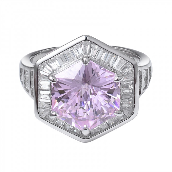 ピンクダイヤモンドが特別な六角形を作成 925 スターリングシルバーの婚約指輪 