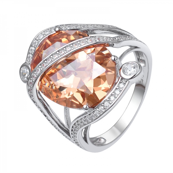  シャンパン ダイヤモンドは楕円形のカットを作成しました 925 スターリングシルバーの婚約指輪 