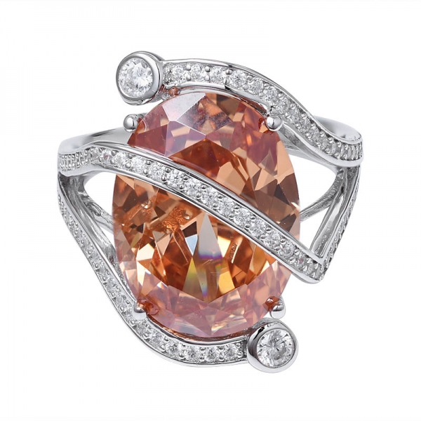  シャンパン ダイヤモンドは楕円形のカットを作成しました 925 スターリングシルバーの婚約指輪 