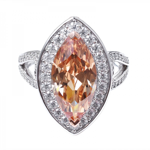  シャンパン ダイヤモンド CZ マーキスカット 2トーン 925 以上スターリングシルバーの婚約指輪 