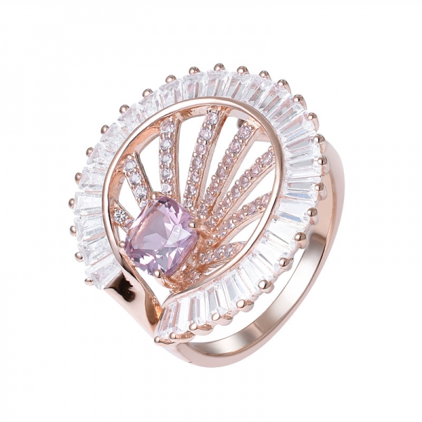 ピンクのモルガナイトが 925 以上にローズゴールドを作成しましたスターリングシルバーの婚約指輪 