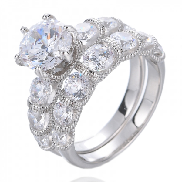 女性のための2.0カラットの結婚指輪ラウンドブライダルリングセットキュービックジルコニア婚約約束リング 
