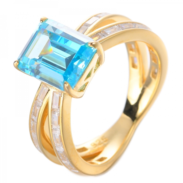 ホワイト ゴールド 8*10 mm エメラルド カット ブルー タンザナイト 12 月の宝石ダイヤモンドの婚約指輪
 