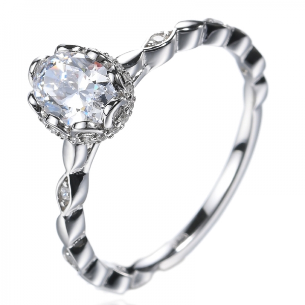 925 スターリング シルバー ブリリアント ホワイト ダイヤモンド オーバル カット ホワイト CZ バンド 結婚指輪
 