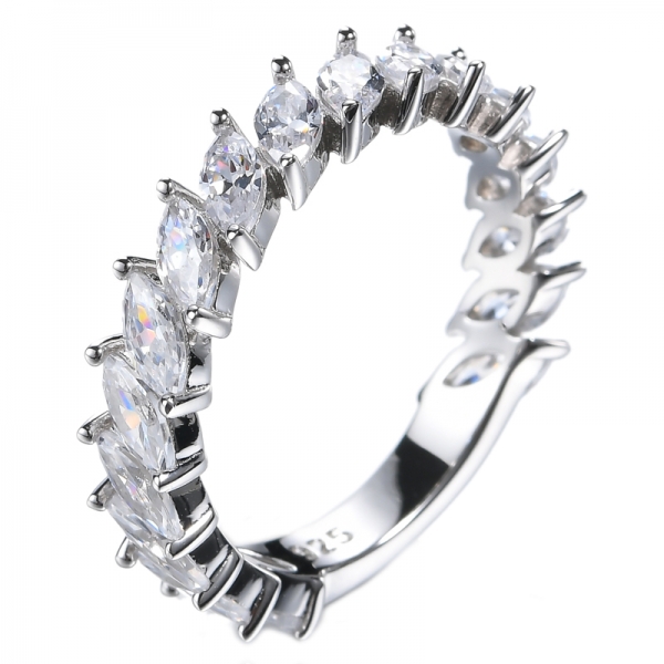 半舗装エタニティ リング 2.5*5 mm マーキス カット ホワイト CZ 結婚指輪
 