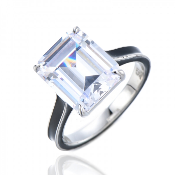 プリンセスカット模造ダイヤモンド結婚指輪925スターリングシルバーエナメルリング 